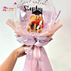 Mini LED Graduation Bear Bouquet Pink Purple