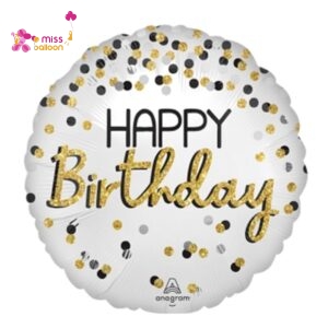 Black Silver Gold Happy Birthday Foil Balloon