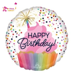 Cupcake Confetti Sprinkle Happy Birthday Foil Balloon