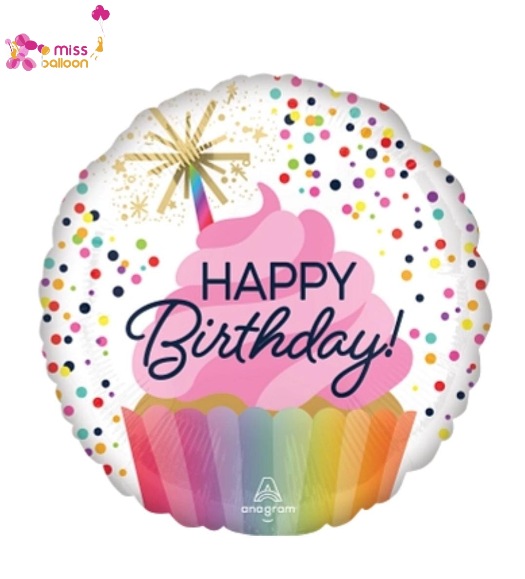 Cupcake Confetti Sprinkle Happy Birthday Foil Balloon