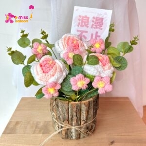 Rose Crochet Flower Pot (Pink)