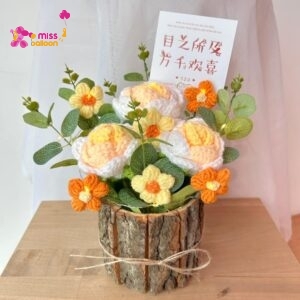 Rose Crochet Flower Pot (Yellow)